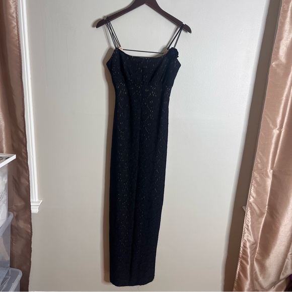 Jas Lene Dresses & Skirts - Vintage Y2K Size Small Black Lace Strappy Rosette Fitted Long Maxi Dress Gown